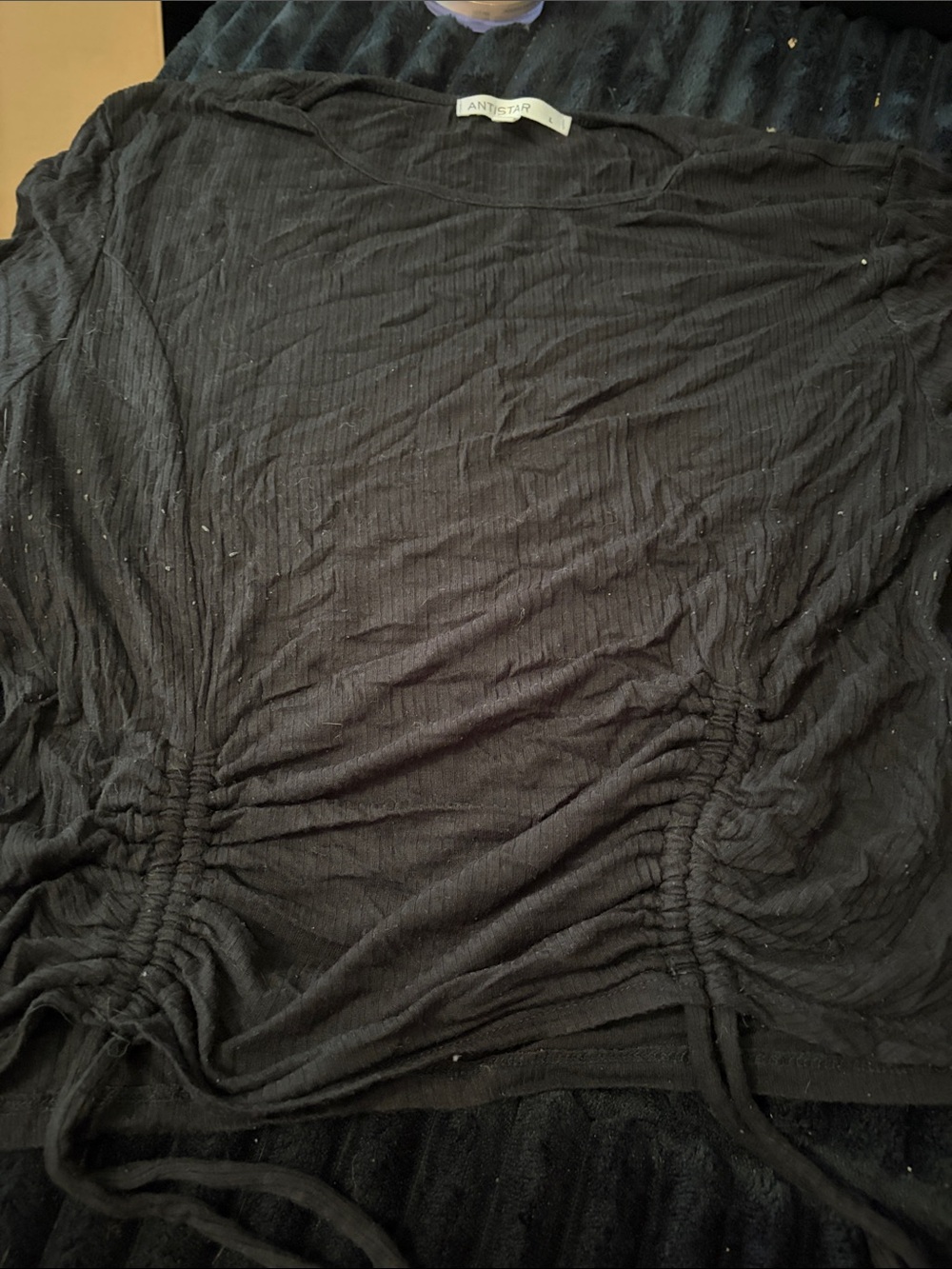 Black Ruched Drawstring Crop Top - Picture 1 of 1